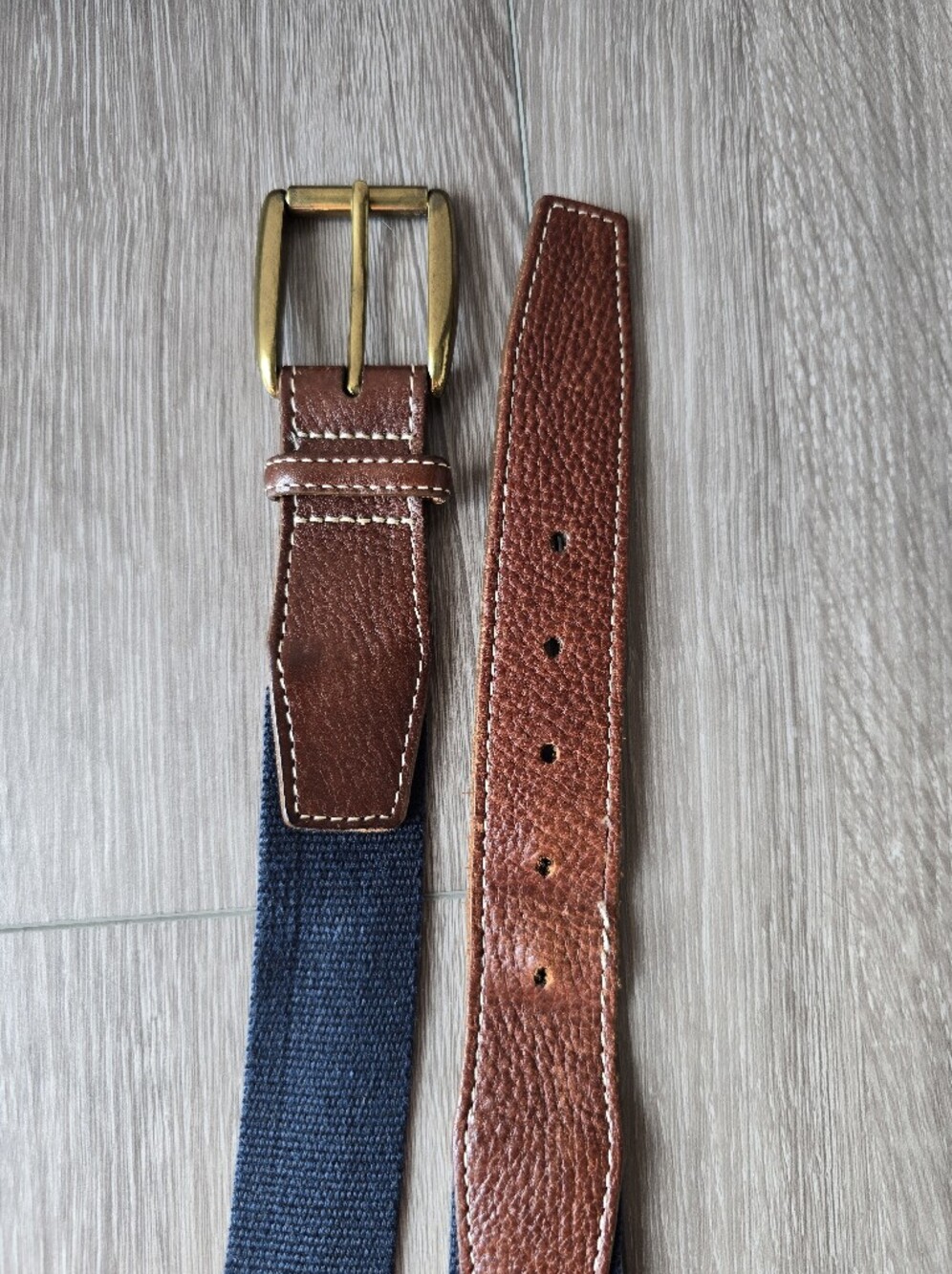 Orvis Surcingle Belt 40 Navy Cotton Web Brown Leather Tabs Brass Buckle USA